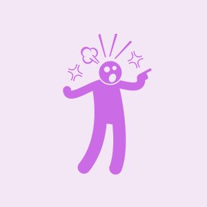 Purple figure with an angry expression, steam coming from head, and pointing finger, against a light purple background.